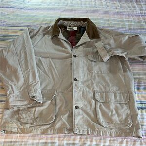Eddie Bauer Men’s‎ Khaki Chore Coat Utility Jacket Brown Corduroy Collar Tall XL